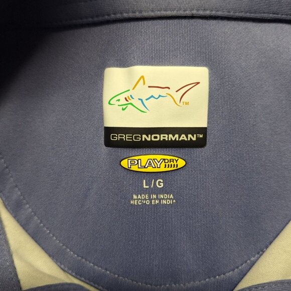 Greg Norman Play Dry Golf Shirt Blue Mens Large Pullover Button Collar Shark - Picture 5 of 8